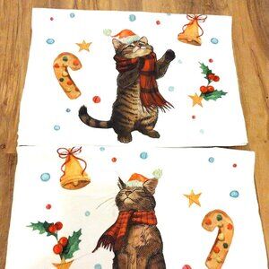 CHRISTMAS CAT KITCHEN TOWELS SET OF 2 , NEW. 18 X 26 IN.